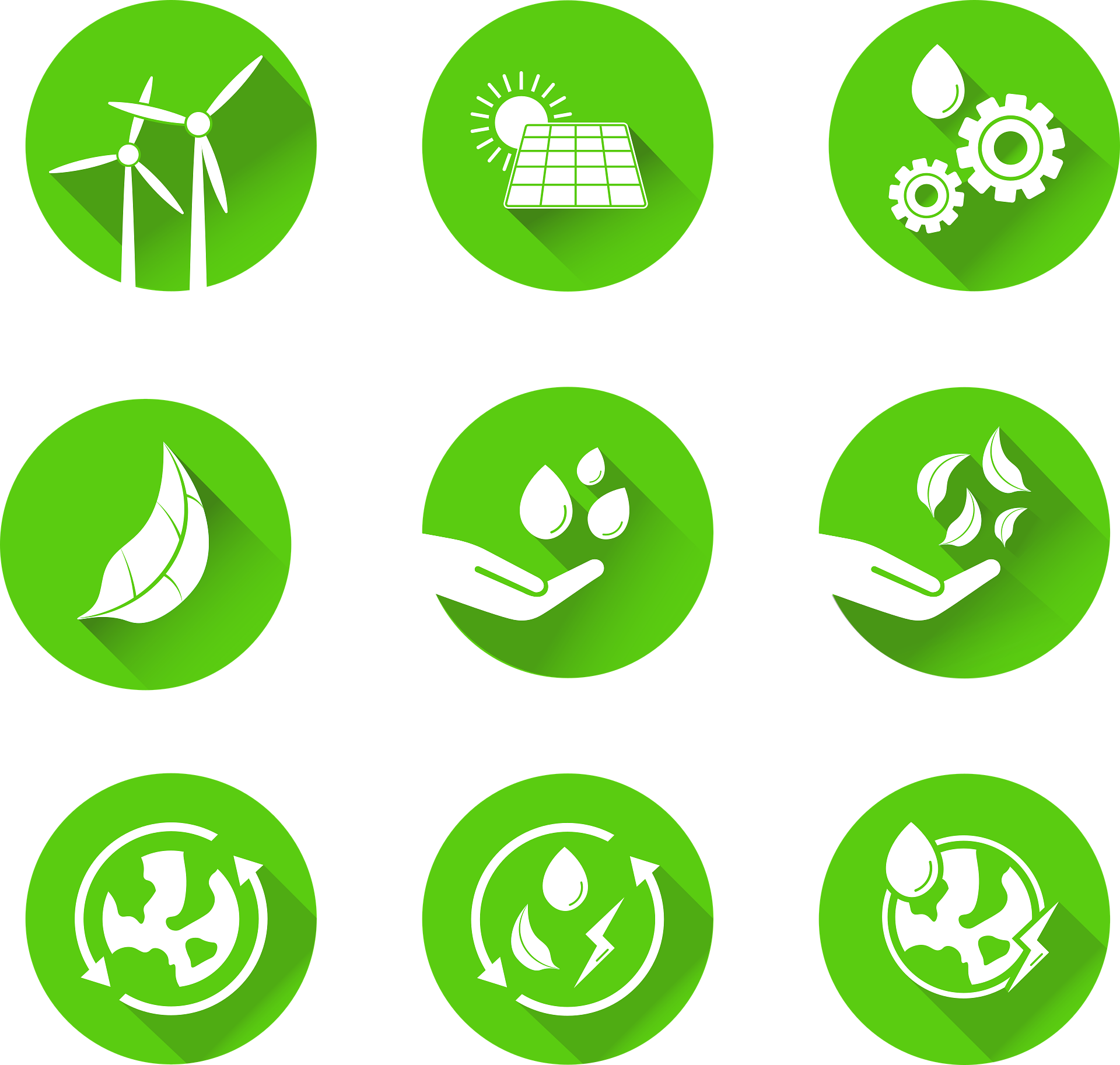 Symbole für erneuerbare Energie: Wind, Solar, Effizienz und Ressourcen